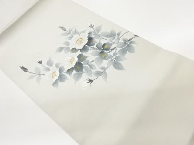 JAPANESE KIMONO / ARTIST-MADE SHIOZE GOLD-DECORATED HAND-PAINTED FLOWE